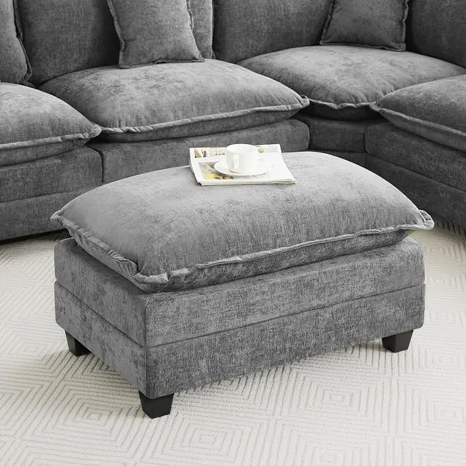 35‘’ Modern Chenille Cloud Sofa Ottoman, Rectangle Ottoman
