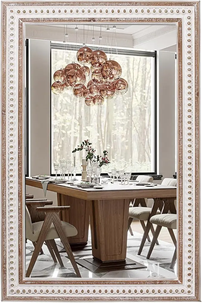 35x23 Inch Boho Wooden Rectangle Mirror