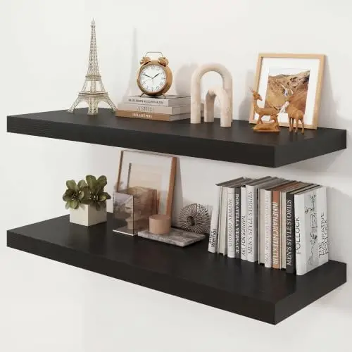 36" Black Floating Shelves 12inch Deep Wall Shelf, Set of 2