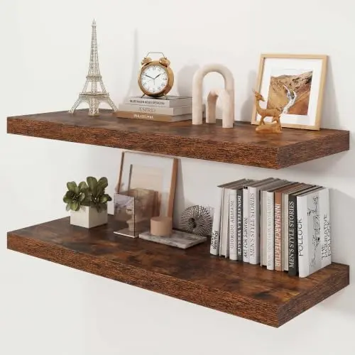 36" Rustic Brown Floating Shelves 12inch Deep Wall Shelf, Set of 2