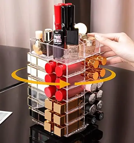 360 Degree Rotating Lipstick Organizer Holder, 53 Spaces