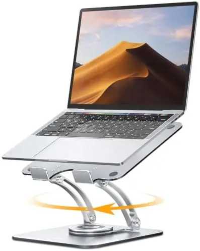 360° Rotating Laptop Stand for Desk, Dual Foldable Design, Silver