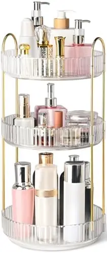 360° Rotating Makeup Organizer for Vanity, 3 Tier Perfume Organizers, Clear