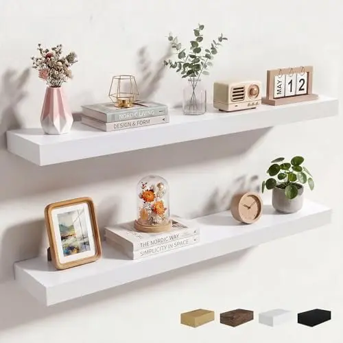 36Inch Floating Shelves for Wall, 2 Packs, Invisible Brackets, White