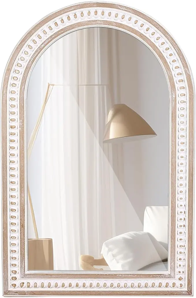 36x24 Inch Boho Beaded Arched Wall Mirror