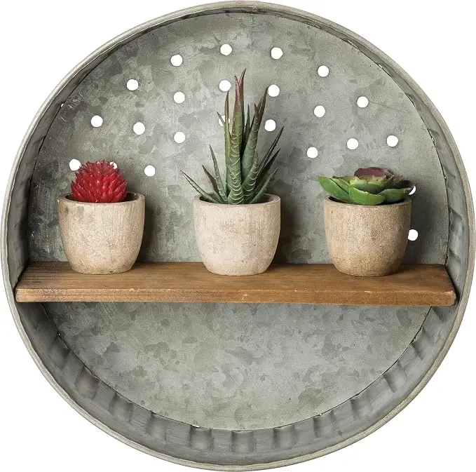 38024 Distressed Wall Shelf, Metal and Wood