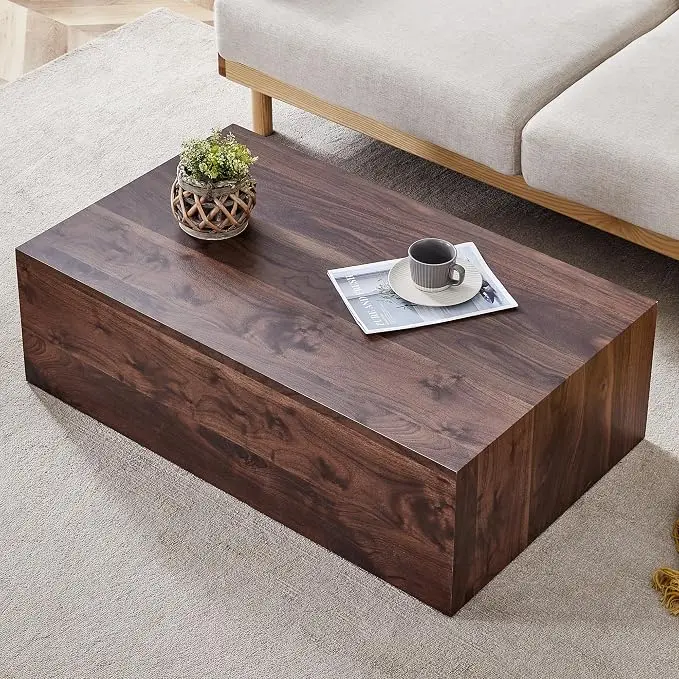 39.3'' Wood Coffee Table with Wood Grain, Rectangular Low Tables