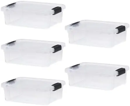 4.5 Quart Clear Plastic Storage Containers with Lids, Stackable Organizer Bins, BPA-Free Storage Boxes for Home, Office, Dorm & Classroom, 5 Pack