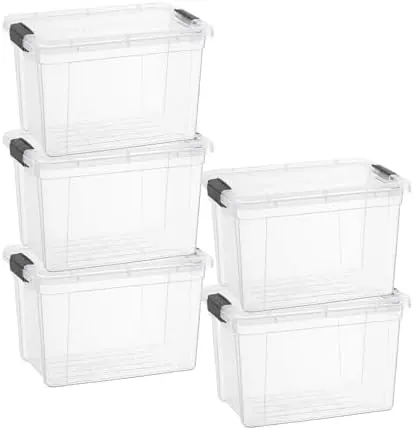 4.75 Quart Clear Plastic Storage Boxes with Lids, Stackable Organizer Containers, BPA-Free Storage Bins for Home, Office, School & Dorm, 5 Pack
