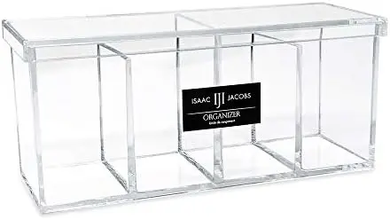 4-Compartment Clear Acrylic Organizer with Lid - 9" x 3" x 4"