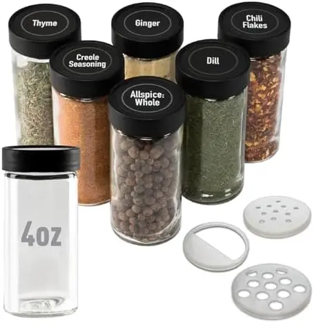 4" Glass Spice Jars 4 fluid ounces- 6 Pack