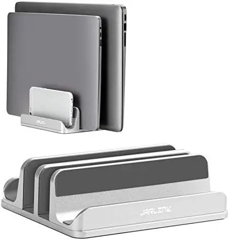 4-in-1 Adjustable Vertical Laptop Stand, Aluminum Holder, Silver