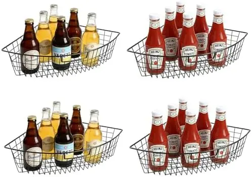 4 Pack 1/4 Wedge Metal Lazy Susan Organizer Baskets with Handles