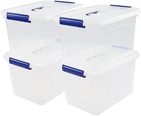 4-Pack 10 L Plastic Storage Box, Clear Storage Box with Lid