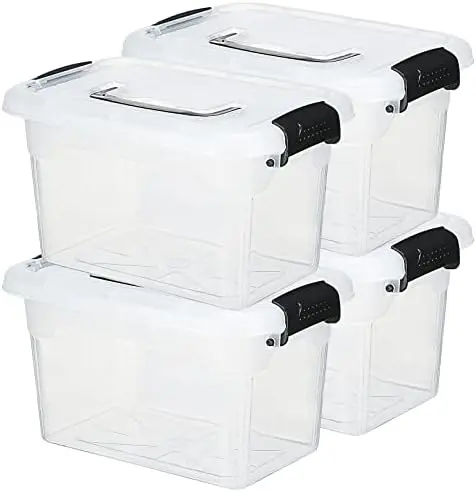 4 Pack 10QT Clear Storage Bins with Lids, Stackable Organizer Boxes