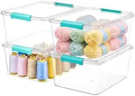 4 Pack 12 Qt Clear Craft Storage Bins with Lids and Latches