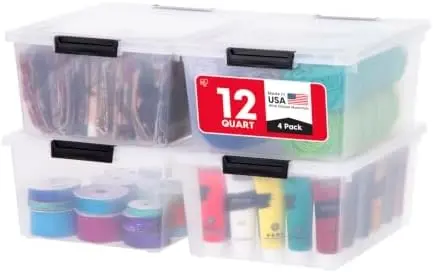 4-Pack 12 Qt Storage Bins with Lids, Plastic Box, Clear/Black