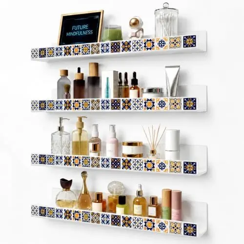 4 Pack 15 Inch Acrylic Nail Polish Wall Rack, Wall Mounted Display Shelves