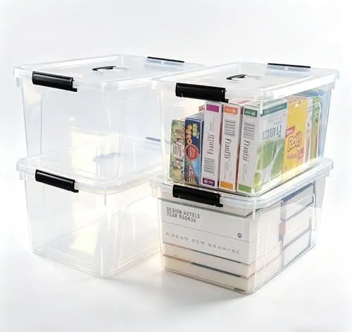 4 Pack 17.5 L Clear Plastic Storage Box with Handle