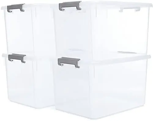 4-Pack 32 QT Clear Plastic Storage Bins with Latching Lids