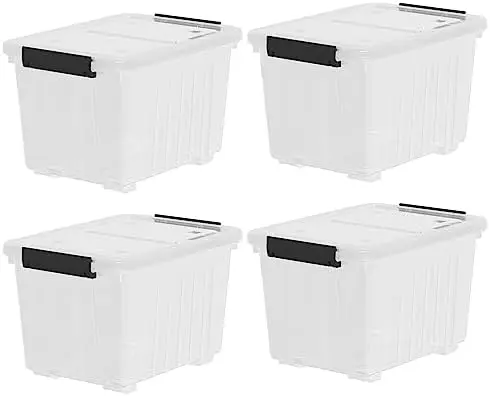 4-Pack 35 Quart Plastic Storage Bin with Secure Lid and Wheels