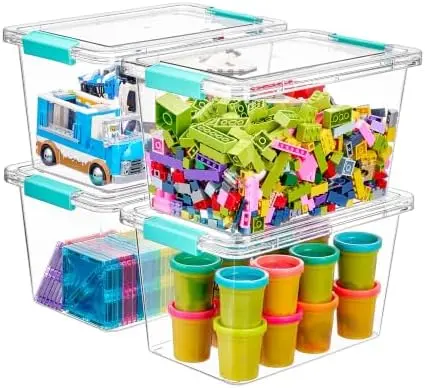 4 Pack 5 Qt Clear Storage Bins with Lids for Toy & Craft Storage