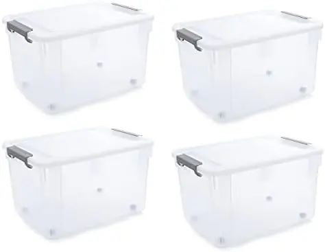 4-Pack 58.1 QT Clear Plastic Storage Bins with Latching Lids