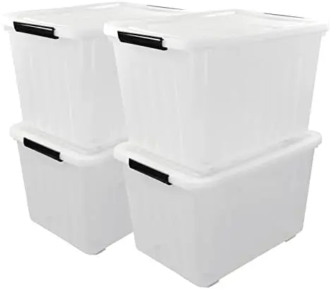 4-Pack 70 L Large Clear Plastic Storage Boxes with Latching Lids