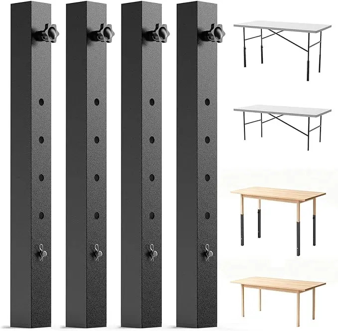 4-Pack Adjustable Folding Table Legs Extension, Heavy-Duty Steel Square