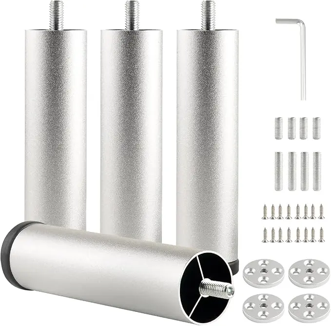 4 Pack Bed Support Legs Extensions 6 inch Silver Sofa Legs Adjustable Furniture