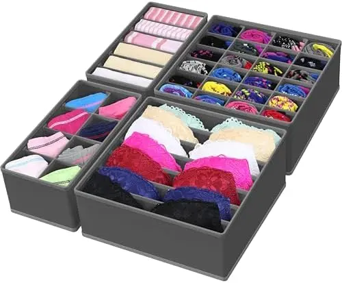 4-Pack Drawer Organizer Set for Underwear/Socks/Bra