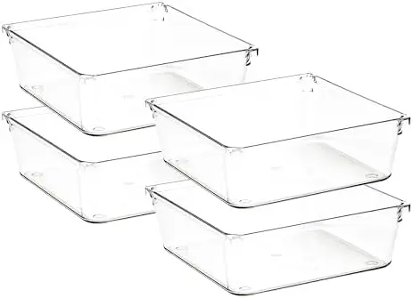 4 Pack Drawer Organizers, 6"X 6" Clear Acrylic Storage Bins