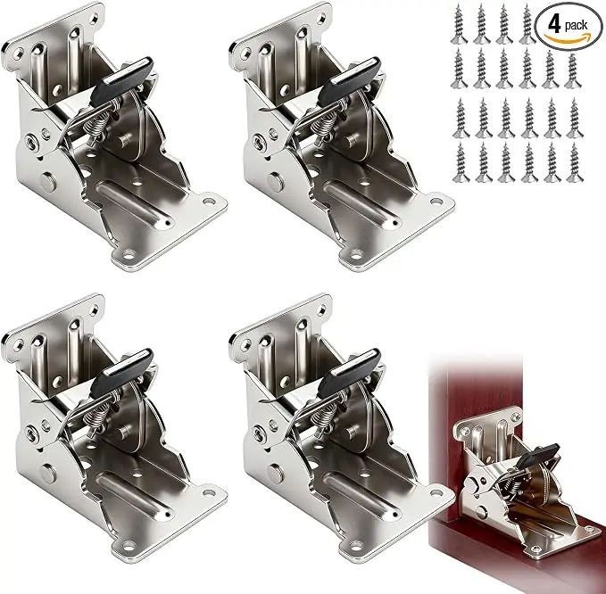 4 Pack Folding Brackets 0°-90°-180°, Heavy-Duty Self-Lock Hinge