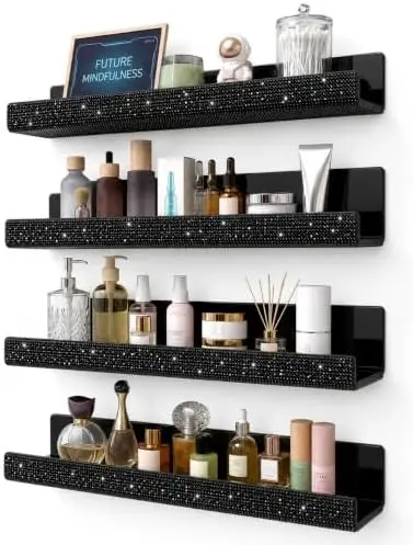 4 Pack Nail Polish Wall Rack, 15 IN Black Rhinestone Acrylic Organizer