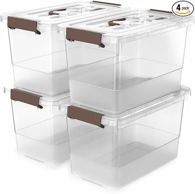 4 Pack-Plastic Storage Bins with Lids and Handle, Clear Plastic Latching Box for Storage, Stackable Storage Containers for Organizing, Multi-Purpose, 7 Quart
