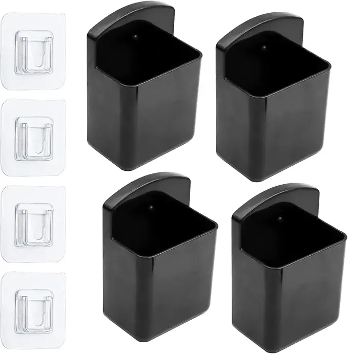 4 Pack Self Adhesive TV Air Conditioner Remote Control Holder Wall Mount Storage Box Organizer (Black)
