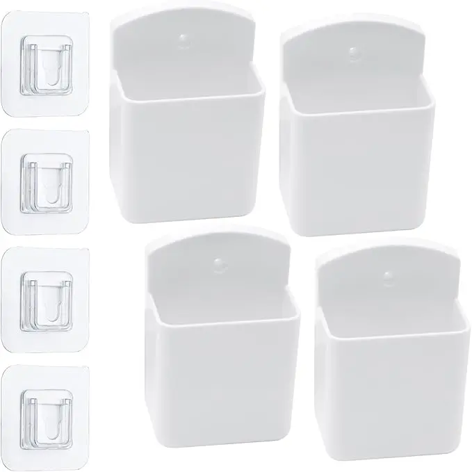 4 Pack Self Adhesive TV Air Conditioner Remote Control Holder Wall Mount Storage Box Organizer (White)