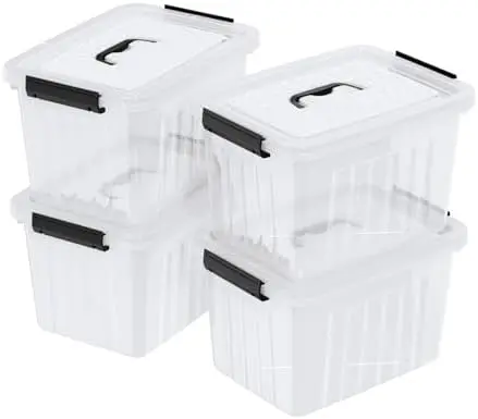 4-Pack Storage Bins with Latch Lids, Clear Plastic Storage Box, 18 L