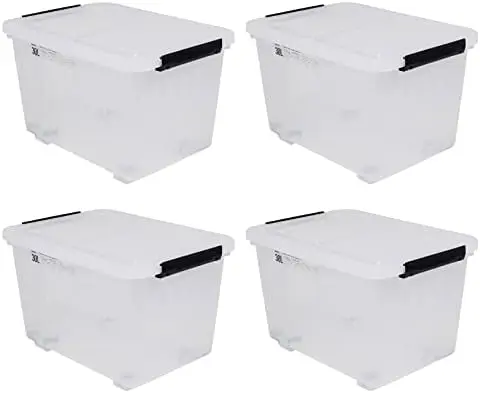 4 Packs 30 L Clear Large Storage Boxes Container with Lids and Wheels