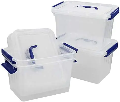 4 Packs 6 Quart Lidded Storage Bin Box with Handle, Clear