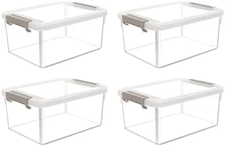 4 Packs Small Storage Bins with Lids 3.2 QT Plastic Storage Containers for Organizing Stackable Clear Storage Boxes