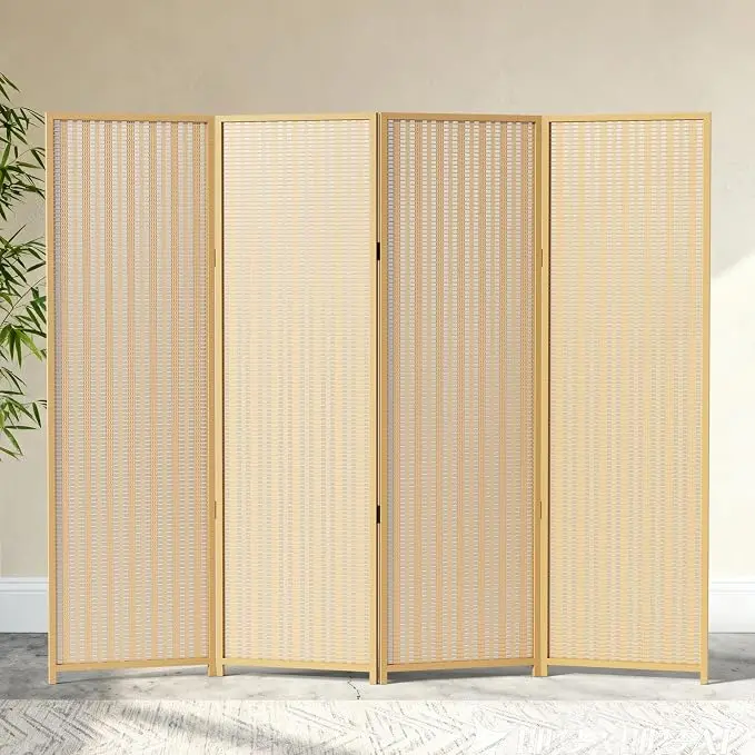 4 Panel Room Divider and Extra Wide Folding Privacy Screen, Bamboo Room Divider
