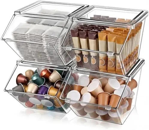 4 Pcs Clear Stackable Storage Bins with Lids, Extra Large
