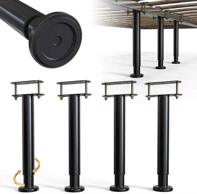 4-Piece Adjustable Height Bed Support Legs, Extra Sturdy Steel