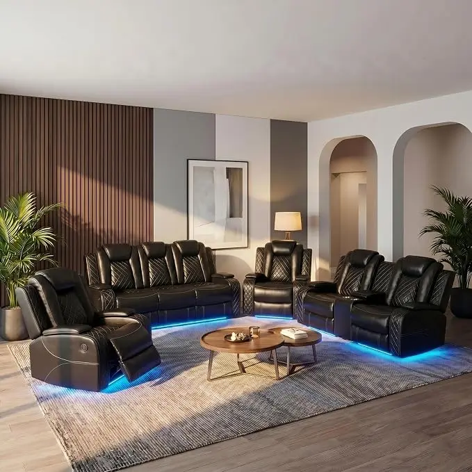 4-Piece Leather Power Recliner Sofa Set
