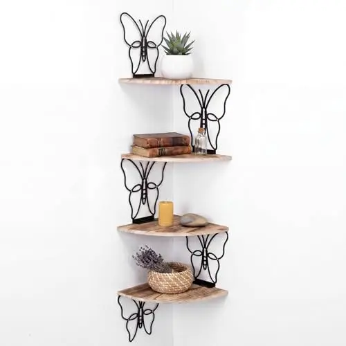 4 Tier Black Butterfly Wall Mount Corner Shelves Floating Corner