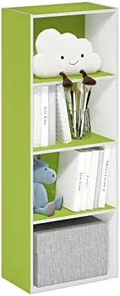 4-Tier Book Shelf, Open Shelves Bookshelf, Green/White