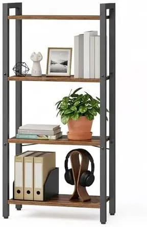 4-Tier Bookshelf, Bookcase Book Shelf with Steel Frame