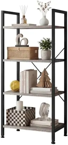 4 Tier Bookshelf, Bookcase with Shelves, Wood Grey
