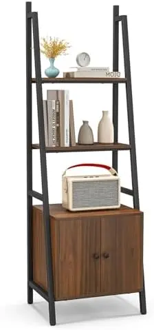4-Tier Ladder Shelf, Industrial Bookshelf with Cabinet